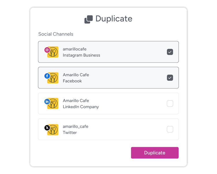An interface to duplicate content to multiple social channels