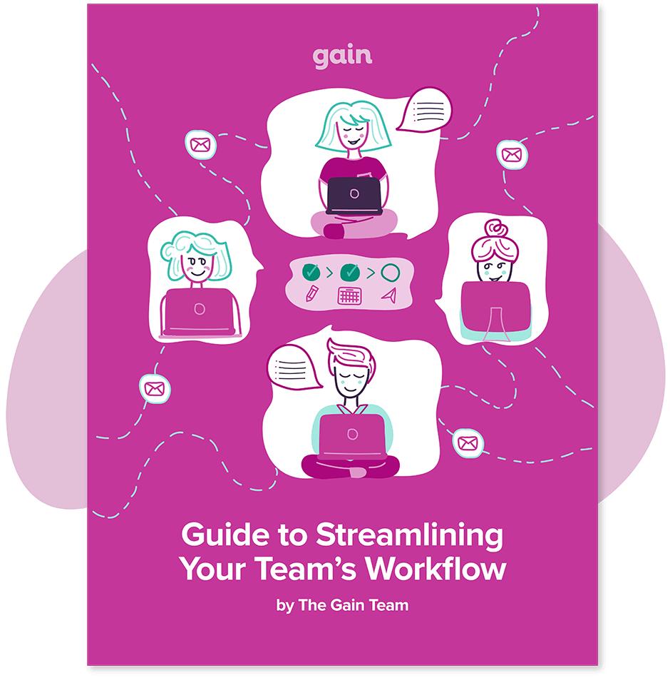 E-book cover illustration showing people working on their computers, collaborating from different places