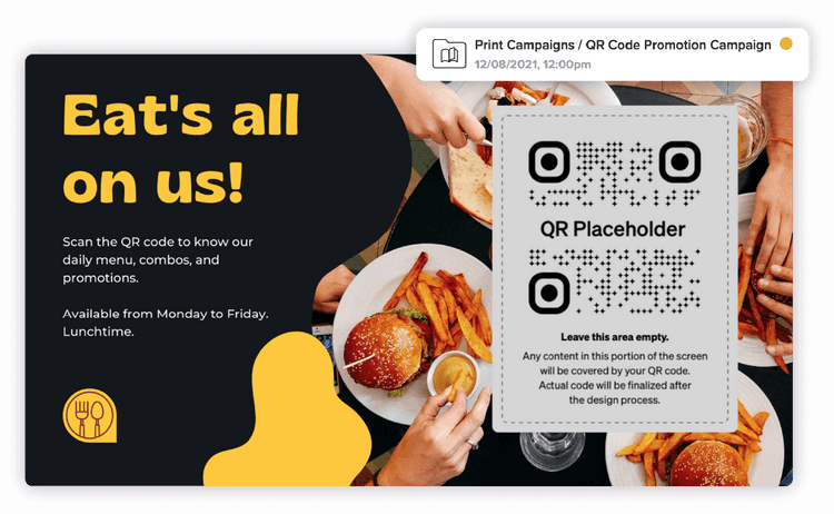 Print ad with photo of food and QR code