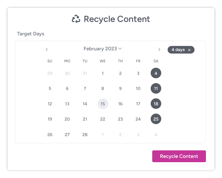 A calendar with 4 days selected to recycle content