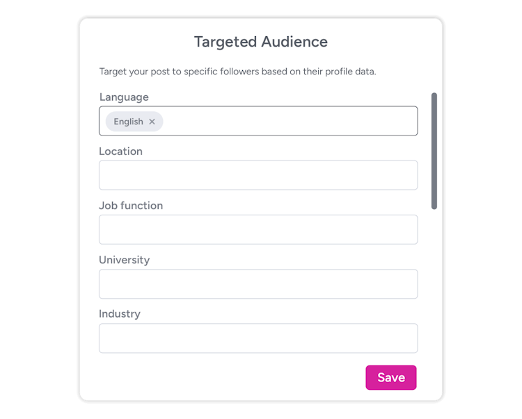 A screenshot of the audience targeting settings for a LinkedIn social post.