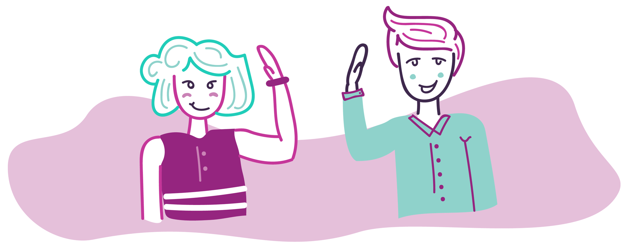 Illustration of a woman and a man high-fiving each other.