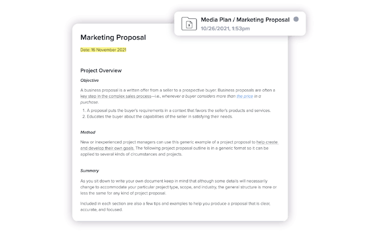 A text document with a marketing proposal