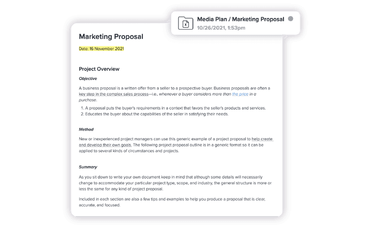 A text document with a marketing proposal